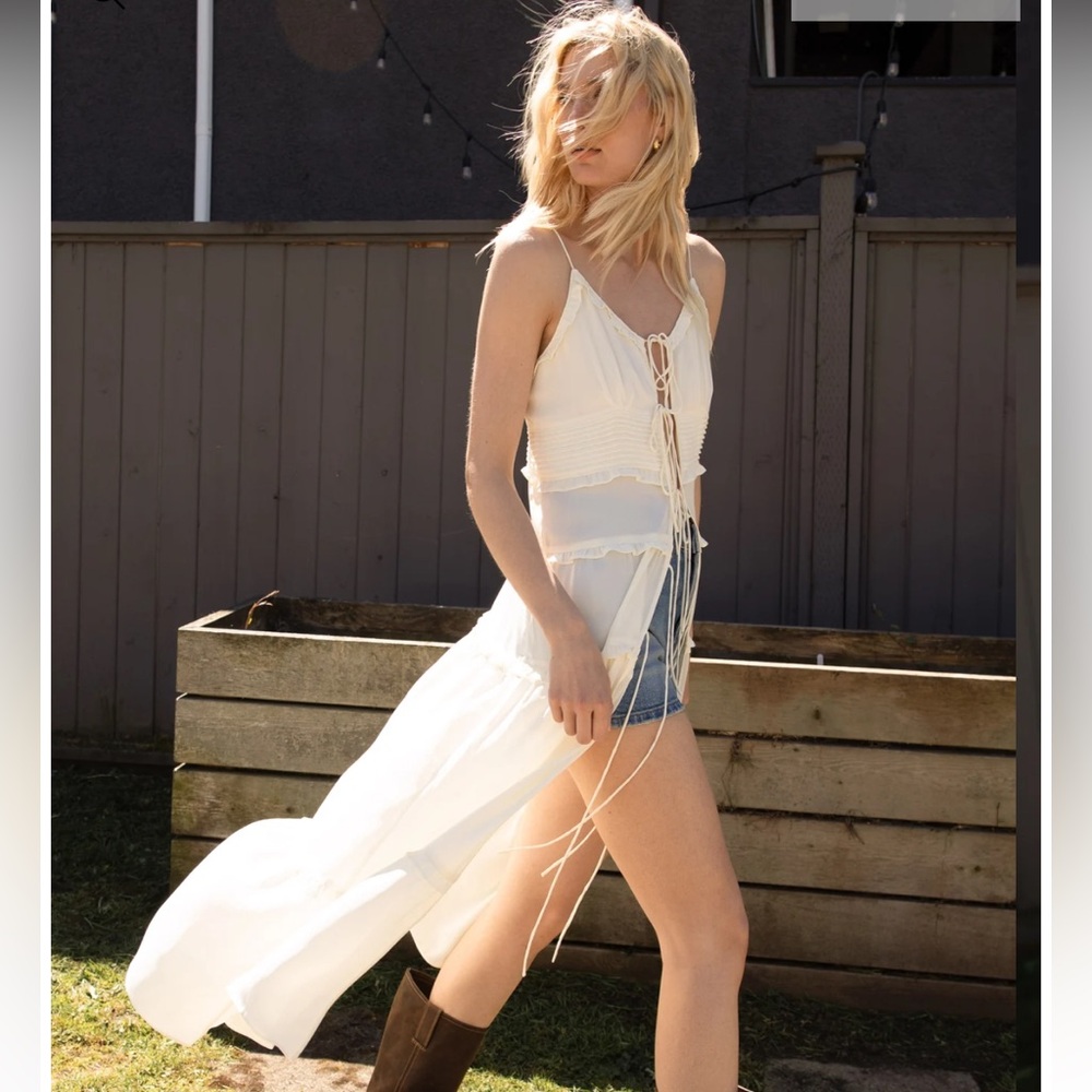 Oak+Fort Sheer Tie-Front Tiered Midi Dress NWT